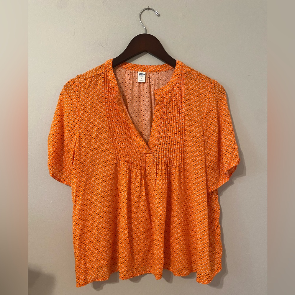 Old Navy Orange Boho Peasant micro floral pattern Blouse Size M